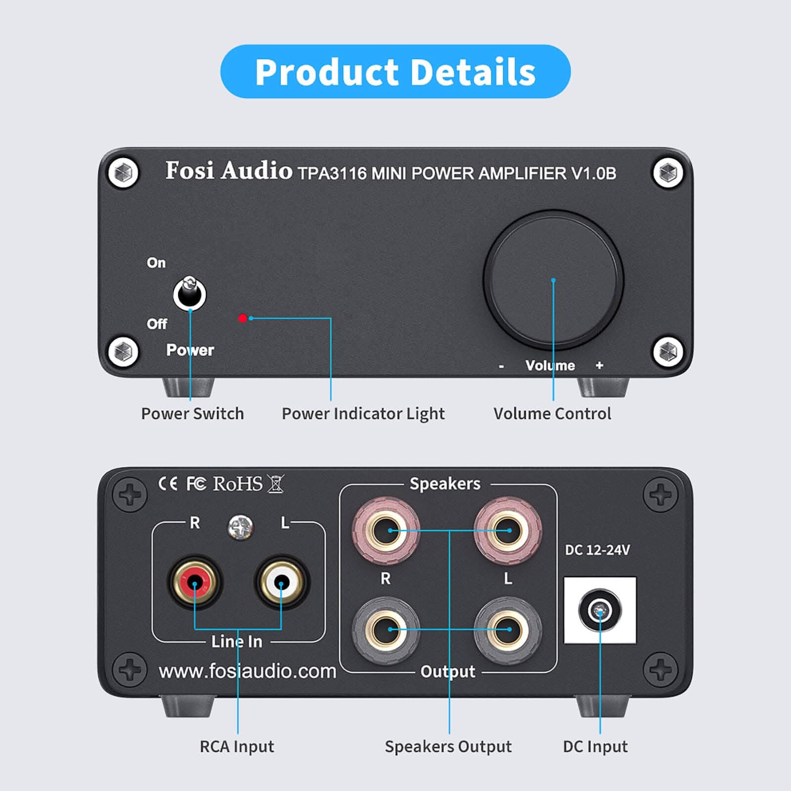Fosi Audio V1.0 Mini Stereo Audio Amplifier - Fosi Audio