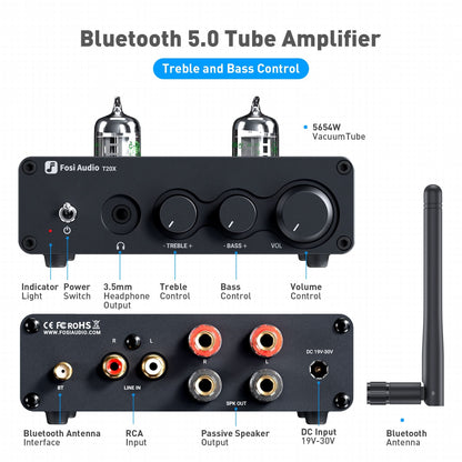Fosi Audio T20X Bluetooth Tube Amplifier Headphone