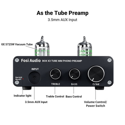 Fosi Audio Box X3 Bluetooth Vacuum Tube Phono Preamp