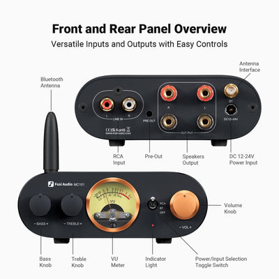 Fosi Audio MC101 VU Meter Stereo Amplifier