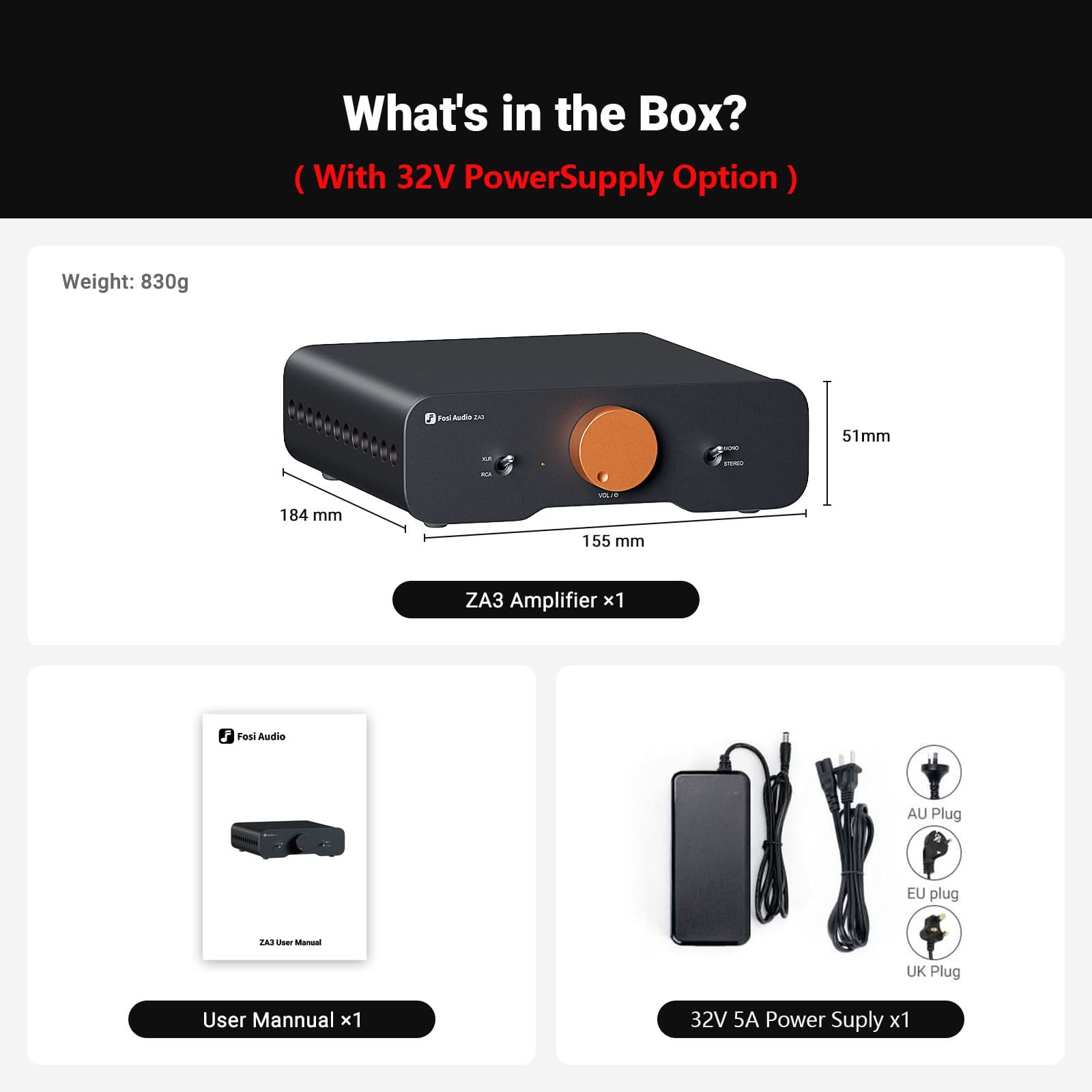 Fosi Audio ZA3 Symmetrischer Stereo-Verstärker Monoblock