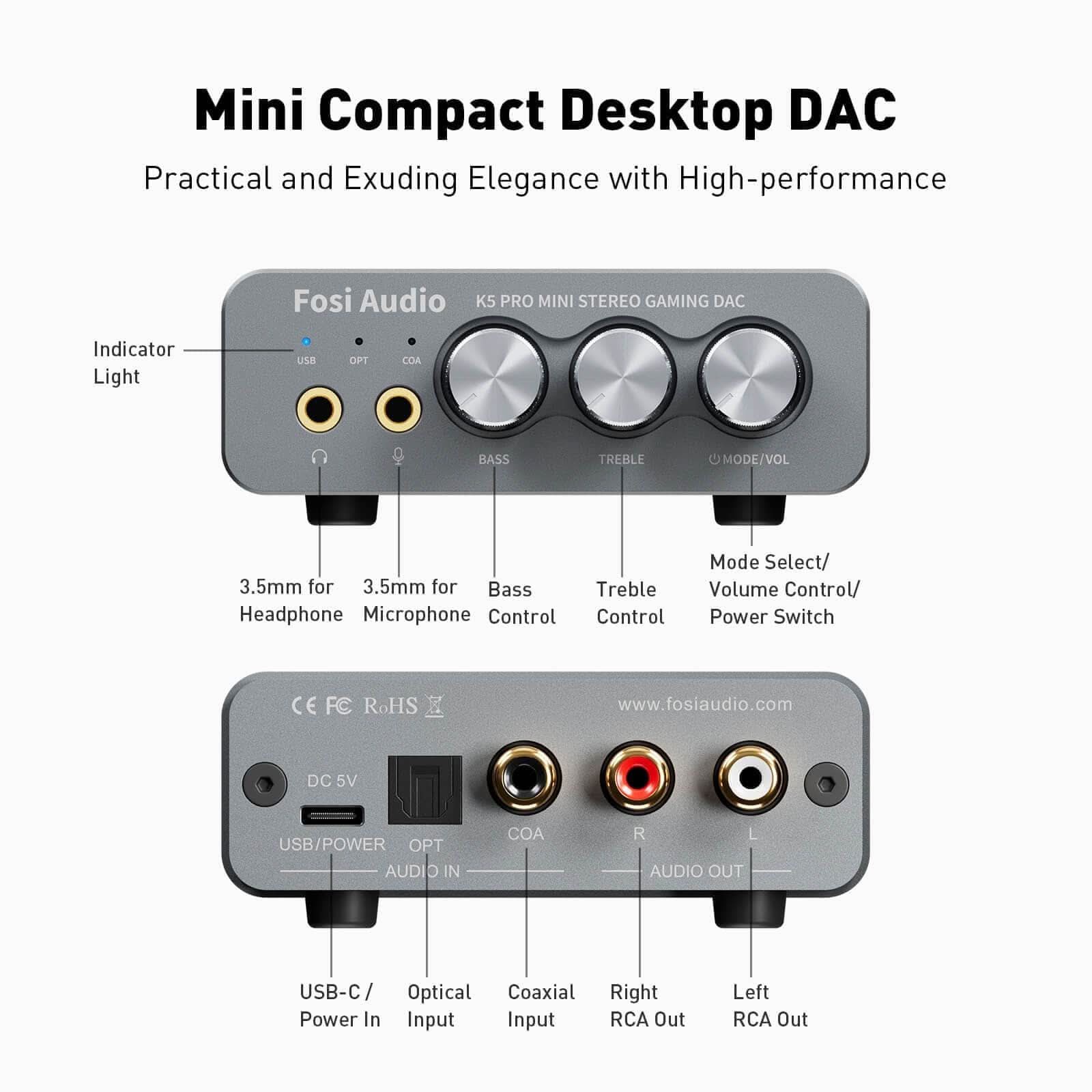 Fosi Audio K5 Pro Gaming DAC Headphone Amplifier - Fosi Audio