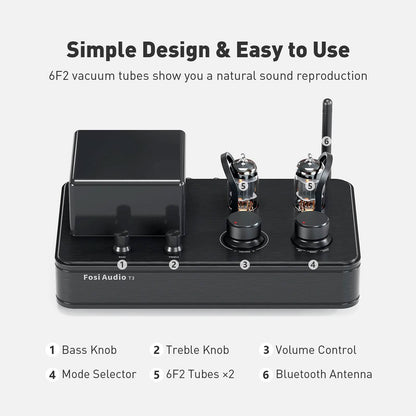 Fosi Audio T3 Bluetooth Hybrid Stereo Tube Amp - Fosi Audio