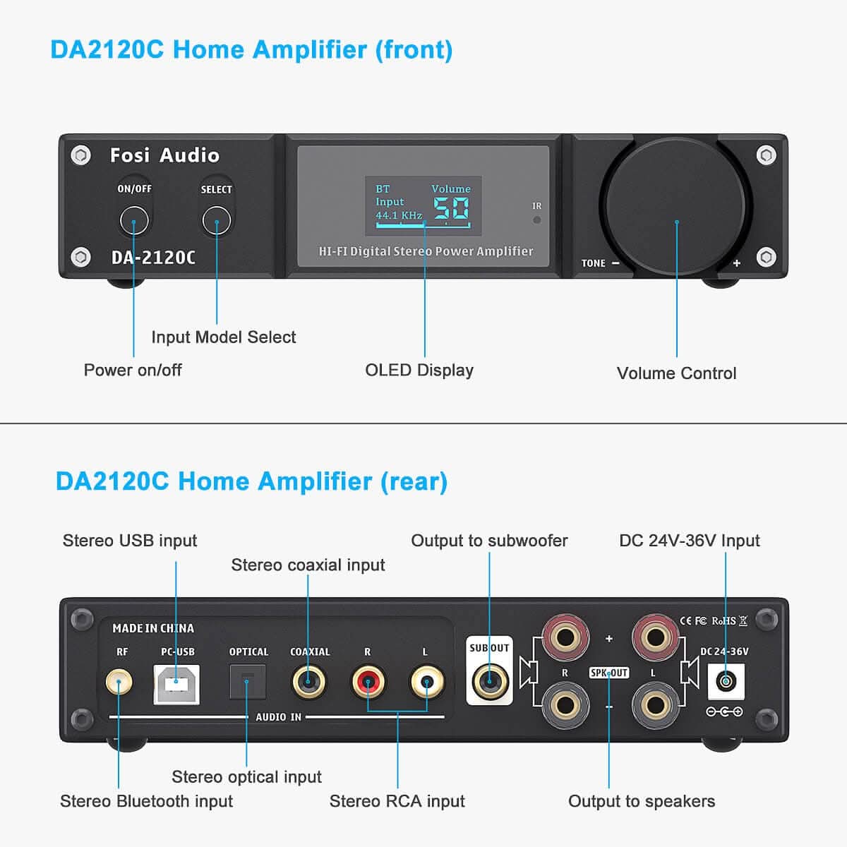 Fosi Audio DA2120C 2.1 Ch Integrated Amplifier - Fosi Audio