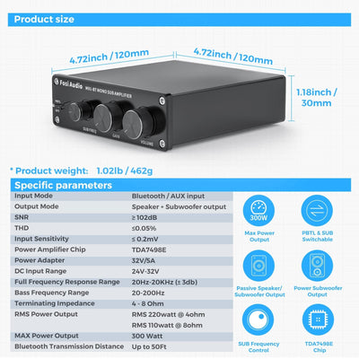Fosi Audio M01 - BT Bluetooth Subwoofer Mono Amp - Fosi Audio